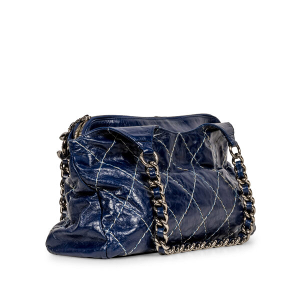 Chanel Blue Patent White Stitch Tote - Image 2
