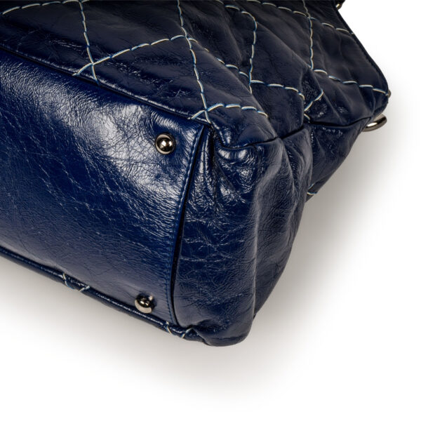 Chanel Blue Patent White Stitch Tote - Image 6