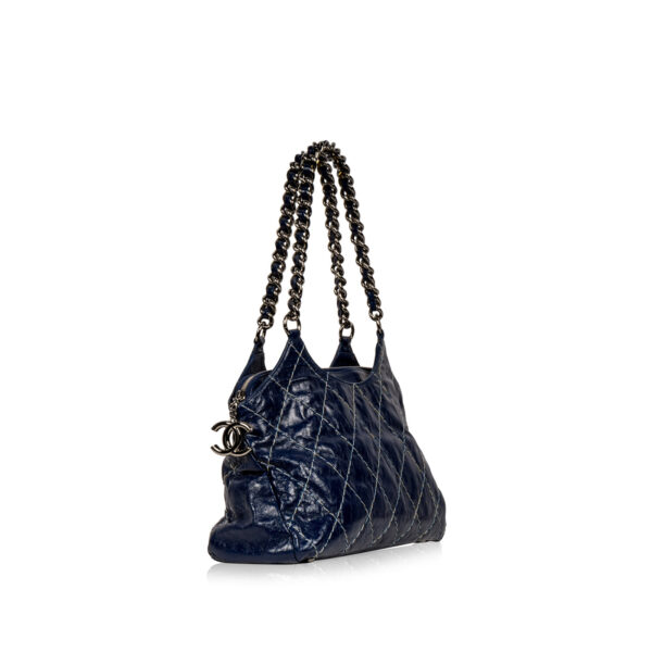 Chanel Blue Patent White Stitch Tote - Image 9