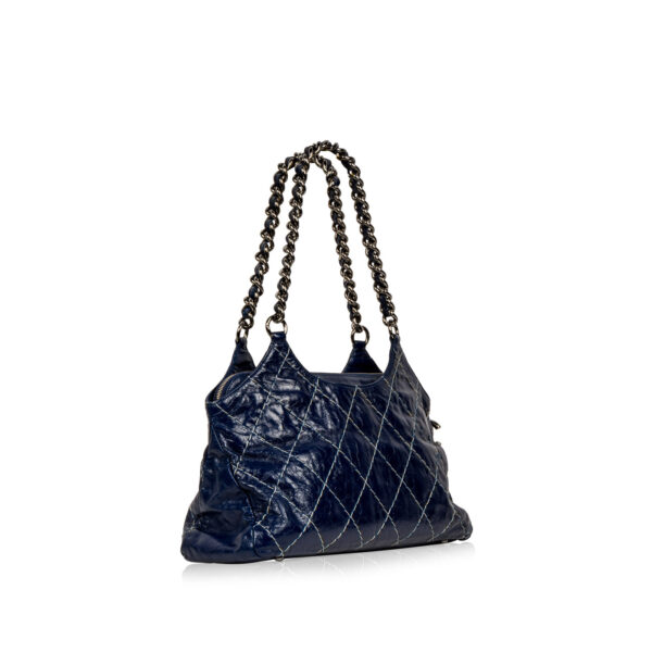 Chanel Blue Patent White Stitch Tote - Image 10