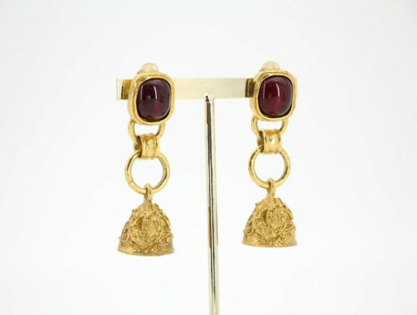 Chanel Vintage 94A Grapevine Gold-plated Red Bell Clip-on Earrings